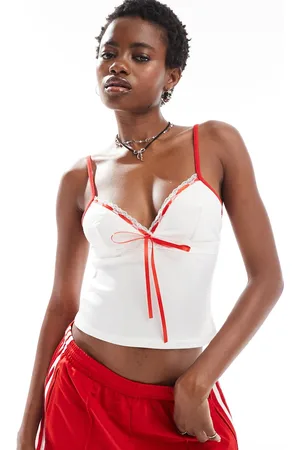 Daisy Street Rib cami top with red ribbon detail