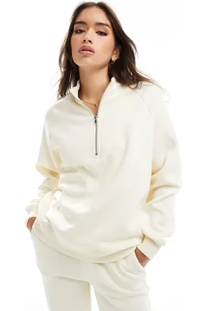 Pieces® Half zip sweat co-ord in beige