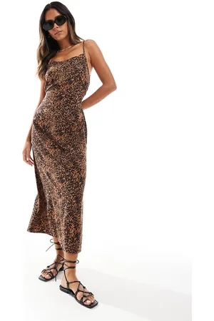 Miss Selfridge Strappy scoop neck maxi slip dress in animal print