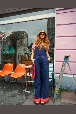 Labelrail X Laura Elizabeth Klein ruffle edge dungarees in indigo