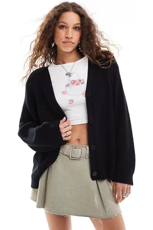 Monki Cable knit boxy button front cardigan in