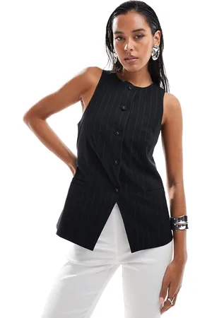 ASOS High neck waistcoat in ink stripe