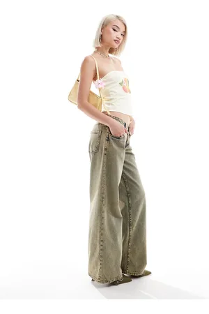 Motel Roomy wide leg low rise jeans in sandy blue acid wash