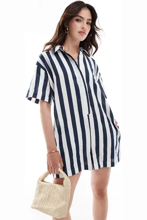 ASOS Shirt romper playsuit in navy and white stripe