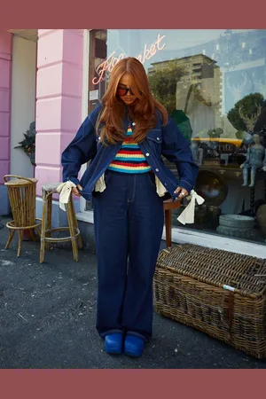 Labelrail X Laura Elizabeth Klein baggy low rise bow detail jeans co-ord in indigo
