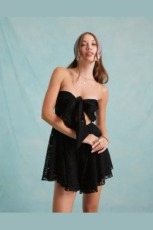 Miss Selfridge Beach lace tie front playsuit in