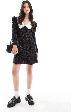 Miss Selfridge Collared mini tea dress in cherry spot print