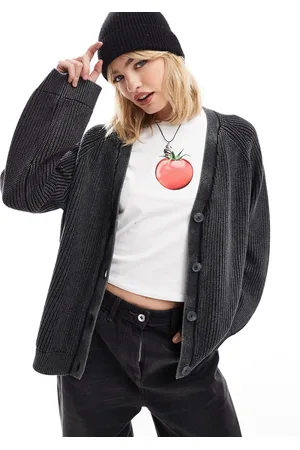 Monki Boxy fit cable knit cardigan in off