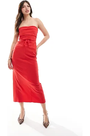 ASOS Bengaline bandeau midi dress with bow waist detail in