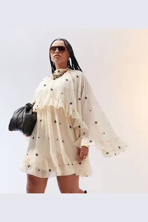ASOS ASOS DESIGN Curve embroidered dobby cape overlay mini dress in cream