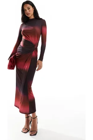 DASKA High neck maxi dress in dark ombre print