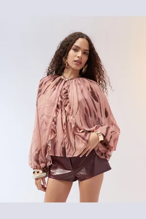 ASOS Ruffle detail cape sleeve chiffon top in woodland print