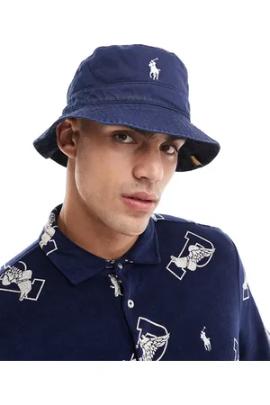 Ralph Lauren Reversible check and plain twill bucket hat in dark /navy