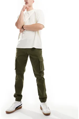 Only & Sons Tapered fit cargo trouser with cuffed bottom in khaki