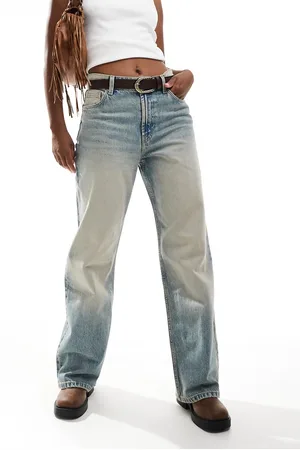 Bershka High waisted baggy wide leg jeans in dirty wash