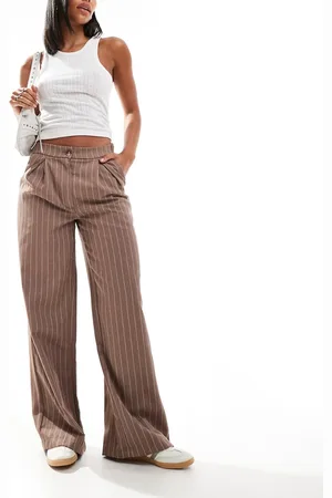 Reclaimed Mensy wide leg trouser in beige pinstripe
