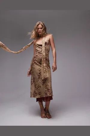 Topshop Cowl maxi slip dress in oxblood animal print