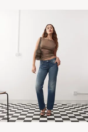 Weekday Arrow low waist regular fit straight leg jeans in streaky wash