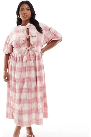 ASOS ASOS DESIGN Curve puff sleeve tie front maxi dress in red check