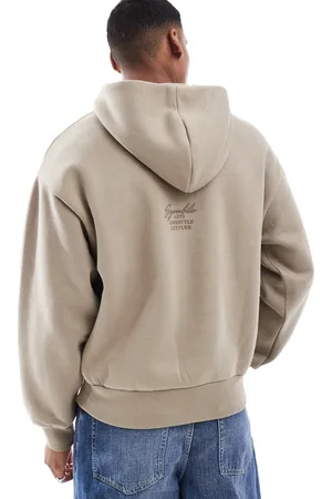 Bershka Boxy tonal back print hoodie in beige