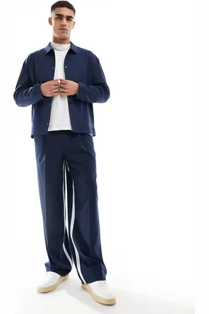 ASOS Smart co-ord wide leg trousers in navy with white side stripe