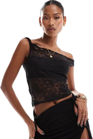 ASOS Twist off shoulder asymmetric top in lace