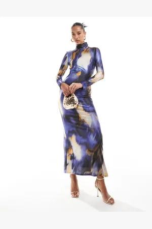 DASKA High neck maxi dress in marble print