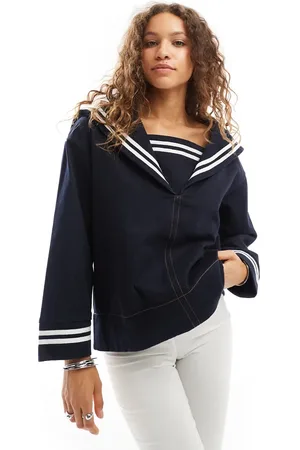 Urban Revivo Oversized denim sailor jacket in indigo blue