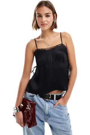 ASOS Tie side satin top with lace trim in co ord