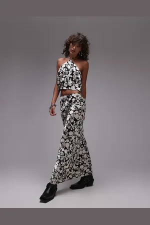 Topshop Co-ord satin maxi skirt in mono floral