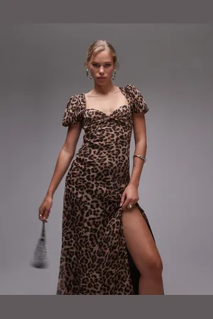 Topshop Ruched sleeve occasion dress in animal print