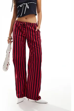 Motel Lirura striped trousers in deep red and navy