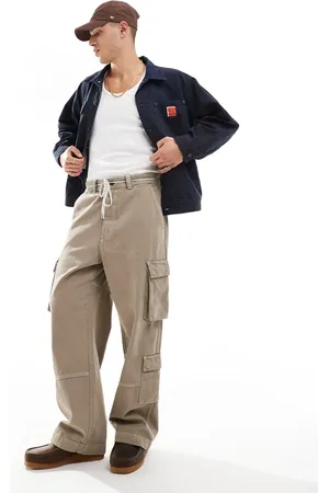 Bershka Straight leg cargo trouser in camel