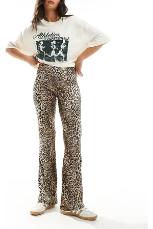 Pull&Bear Polyamide sculpt flare trouser in leopard print