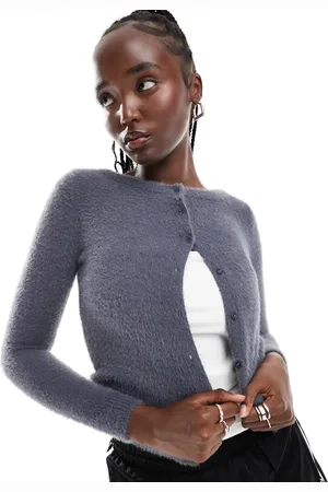 Daisy Street Fluffy knit micro cardigan in charcoal
