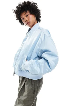 Monki High shine bomber jacket with front welt pockets in