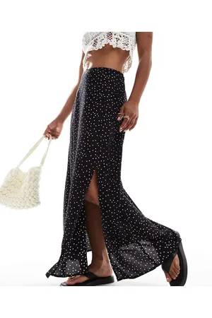 Miss Selfridge Split leg slip maxi skirt in polka dot