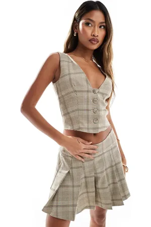 Kaiia Tailored waistcoat co-ord in beige check