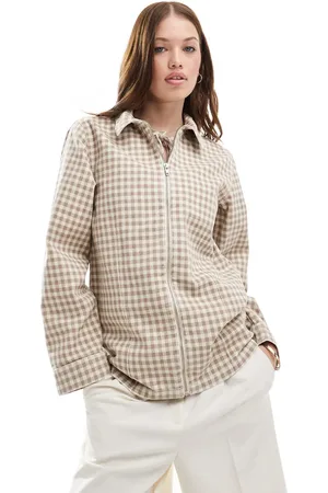 ASOS Denim harrington jacket in brown gingham