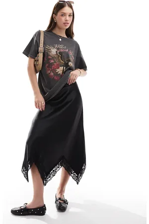 Miss Selfridge Satin maxi skirt with trim in