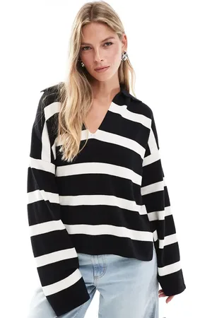 Bershka Oversized polo jumper in & white stripe