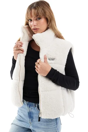 Bershka Shearling and nylon reversible gilet in ecru