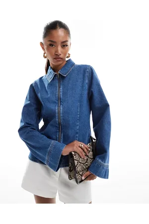 ASOS Denim fitted harrington jacket in mid
