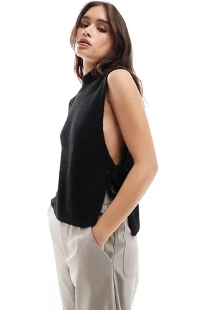 & OTHER STORIES Wool & mohair blend mock neck knitted top with side tie details in