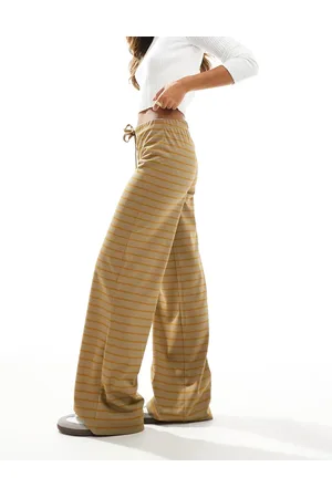 ASOS Stripe wide leg trousers in khaki