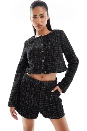 In The Style Exclusive metallic boucle gold button cropped tailored jacket co-ord in