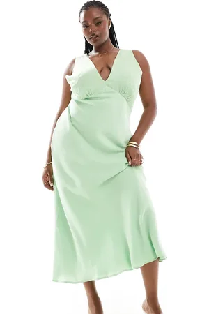 ASOS ASOS DESIGN Curve vintage style V neck midi slip dress with delicate embroidery in sage