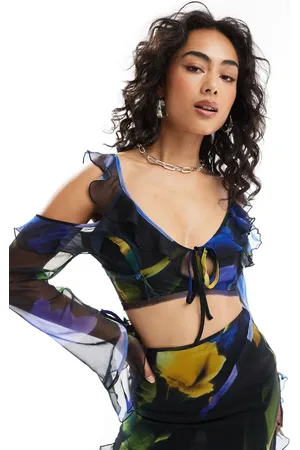 ASOS Cold shoulder crop top co-ord in large floral print