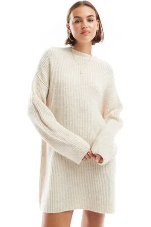 Pull&Bear Knitted jumper mini dress in ecru