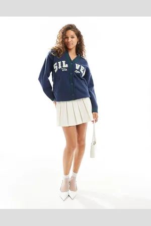 Urban Revivo Collegiate oversized cardigan in blue